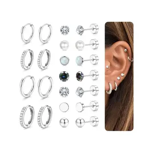 Hypoallergenic Stud Hoop Earrings for Women, Small Silver Color Hoops, Stainless Steel, Trendy Cartilage Jewelry Gift, Flat Back Earrings, Ear Studs