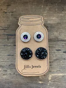 Black Druzy and 38 Special bullet earring set