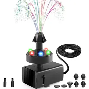Bird Bath Fountains, Upgraded 24-Hours Working Bird Bath Fountain Pump with Light & 7 Nozzle, 16.4Ft Power Cord & Adapter, Adjustable Water Pump for Garden