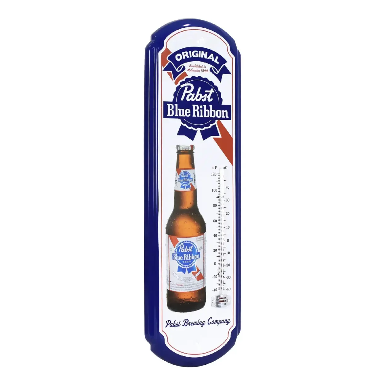 Pabst Blue Ribbon Retro Metal Thermometer Wall Sign - Vintage Beer Home Decor Plaque, Lightweight Hanging Garage Decor, Dual-Scale Gift