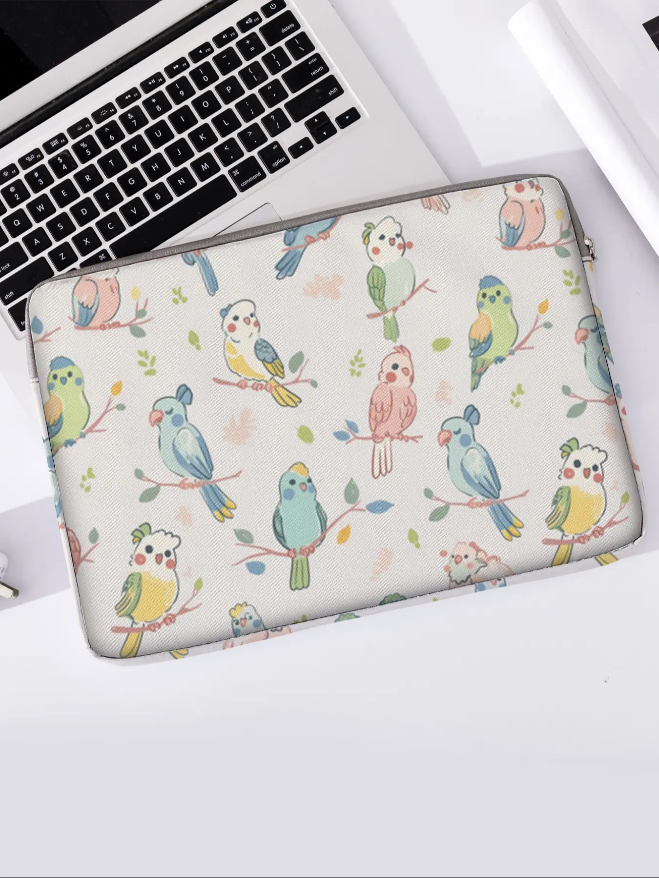 Parrot Pattern Notebook Bag, Soft Laptop Sleeve, Tablet Case, Zipper Storage Pouch, Casual Style, All Seasons, Random Print