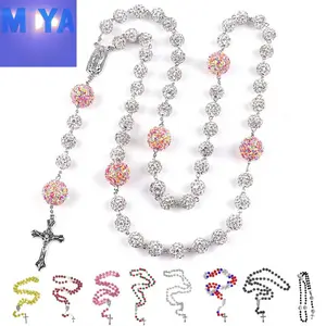 Rosary Necklace Color Collection Vibrant Multicolor Rosary Cross Pendant Necklace Catholic Religious Symbol Perfect Christmas Easter Holiday Gift Same Day Shipping Quick Delivery