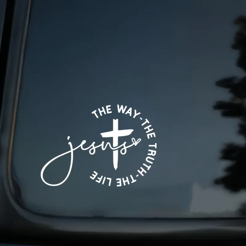 1pc Jesus Road Christian Car Stickers, Bumper Sticker, Car Decorations - Cross Design with "Road, Truth, Life" Quotes Vinyl Stickers - Fading Resistant, Self Adhesive, Multiple Colors - Vehicle Decoration for Cars