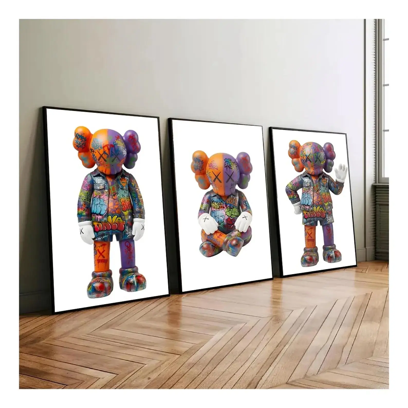 KAWS Graffiti Poster Set of 3,Hypebeast Wall Art,Sneaker Wall Art,KAWS Figure,Minimalist Art,Bedroom Decore
