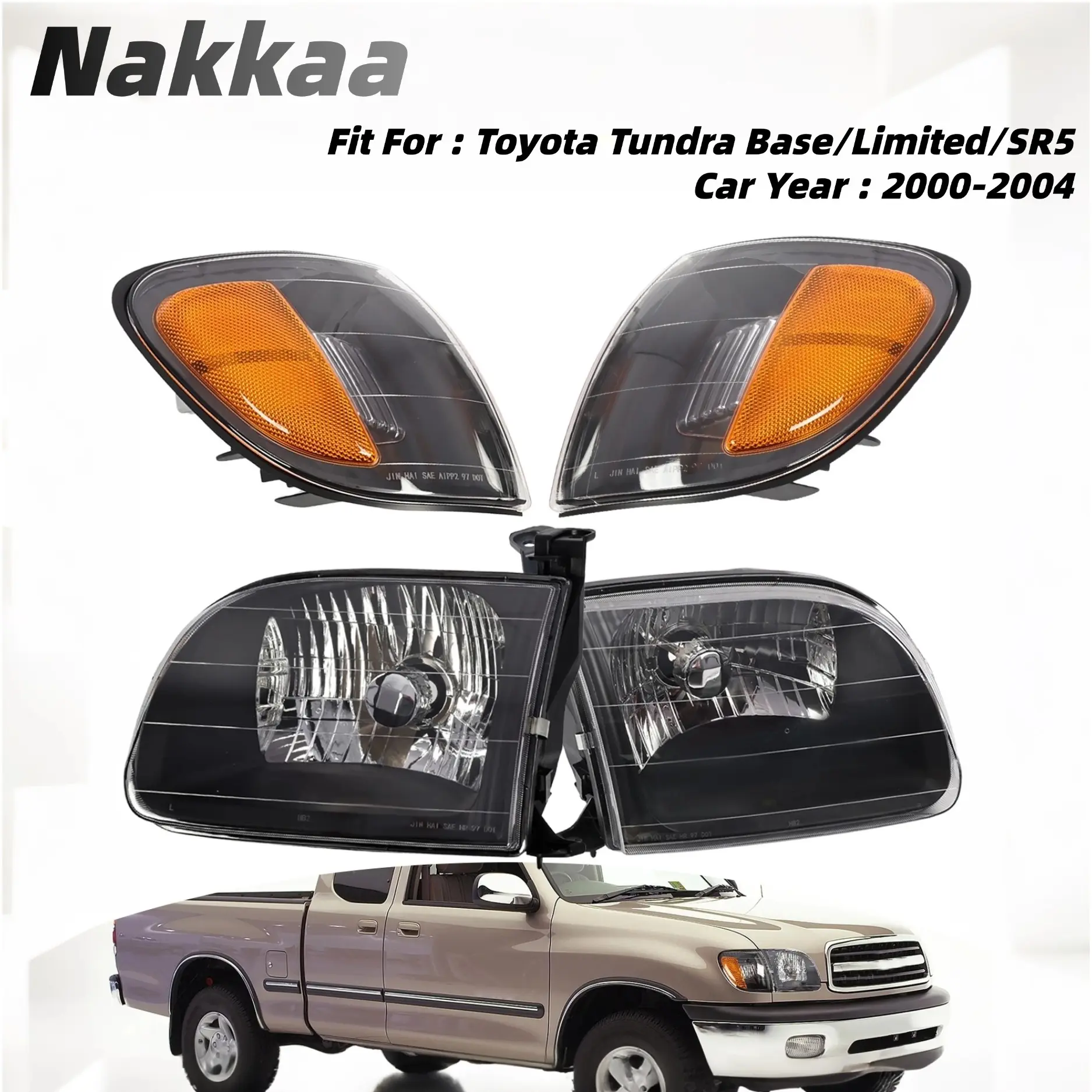 Nakkaa Fit For 2000-2004 Toyota Tundra Base/Limited/SR5 Models ,LED Headlight Bulbs - Plug-in Automotive Headlight Replacement, Front Light LED Lights with Black Plastic Lens, Left & Right Set ,Inner Side & outer Side