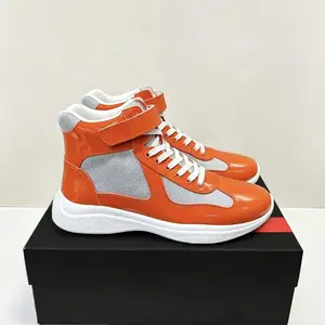 Men's and Women's Americas Cup high tops versatile multiple colors flat genuine leather ankle boots designer patent leather casual trainers