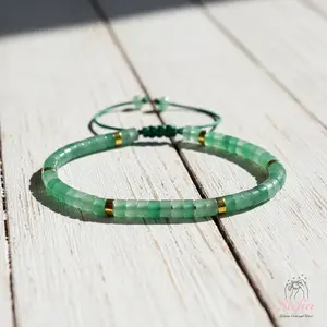 Sofia Natural Green Aventurine Stone Dainty Bracelet 4 mm Barrel Crystal Minimalist Style Adjustable Gift for Mother
