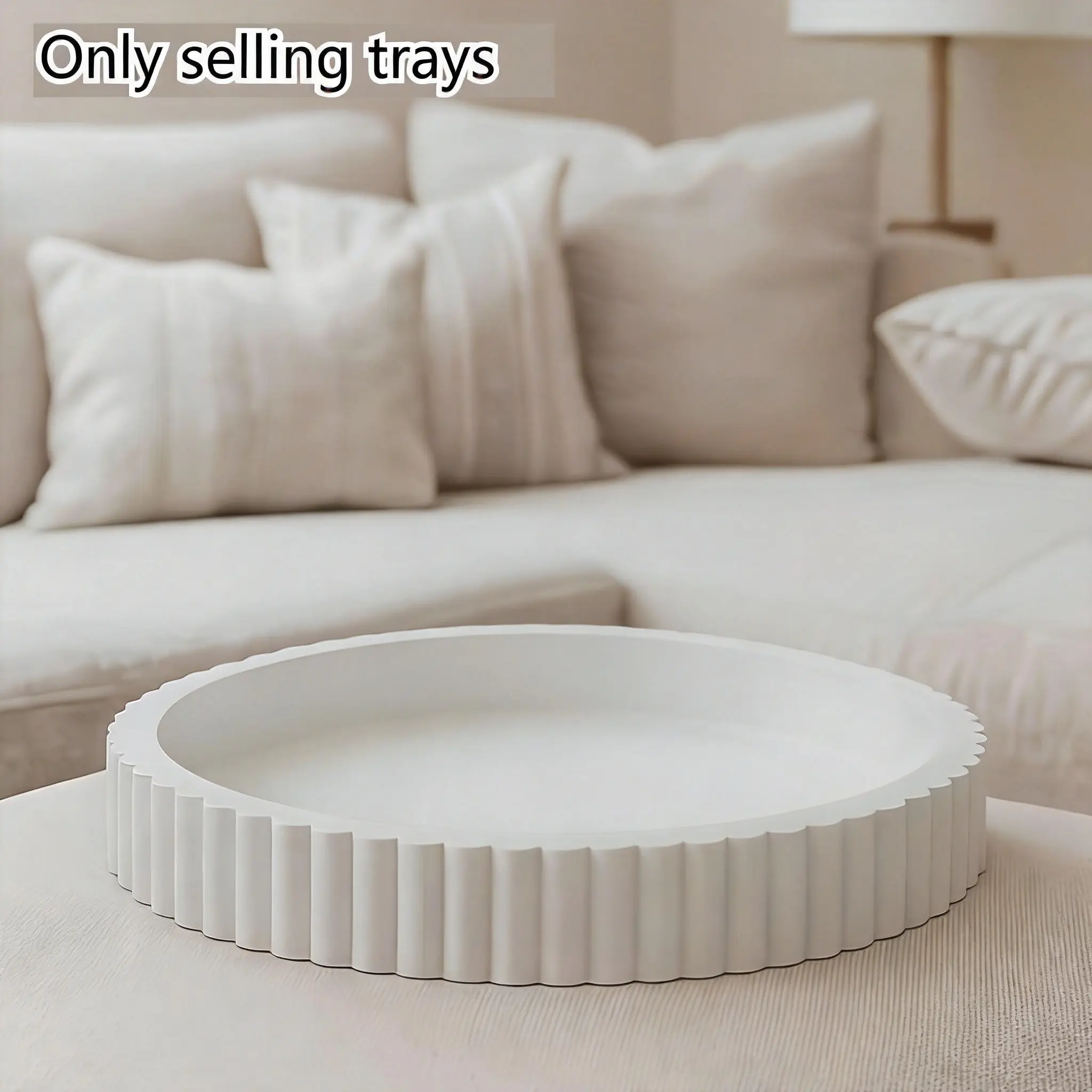 HomeDailyEss Decorative Coffee Table Tray: White circular, modern wave-shaped, center decorative tray for living room, dining room, kitchen, bathroom, Multifunctional tray, Christmas gift, non-food use