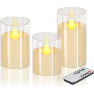 Flameless Candles 4" 5" 6"  Glass Pillars 3" Diameter  Operated Flickering Candles Include 8-Key Remote with Timer Function 400+ Hours (Pure White, Warm Light 3 Pack)