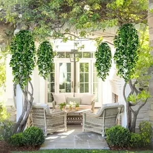 4 Piece Realistic Faux Vine Hanging Plants Set, UV Resistant Greenery Decor, Plastic Ivy Woven Decoration for Outdoor Indoor Use