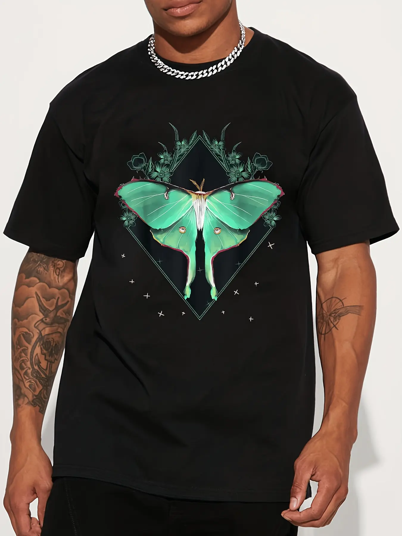 Men' Unisex Moth Print TShirt Urban Streetwear Short Sleeve Round Neck Summer Top with Moths Lettering Design Machine Washable Casual Wear Suitable for Parties and Everyday Outfits