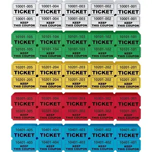 1000 Pcs 50/50 Raffle Tickets Roll (500 Pairs), 5 Colors for Events Fundraisers Parties Class Reward Prizes