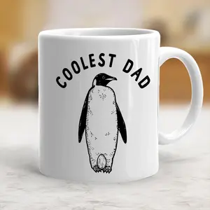 Penguin Coolest Dad Mug, Funny Fathers Day Gift, Sarcastic Chilly Penguin Graphic Novelty Cup, 11oz 15oz Funny Coffee Mugs Ceramic, Made in USA