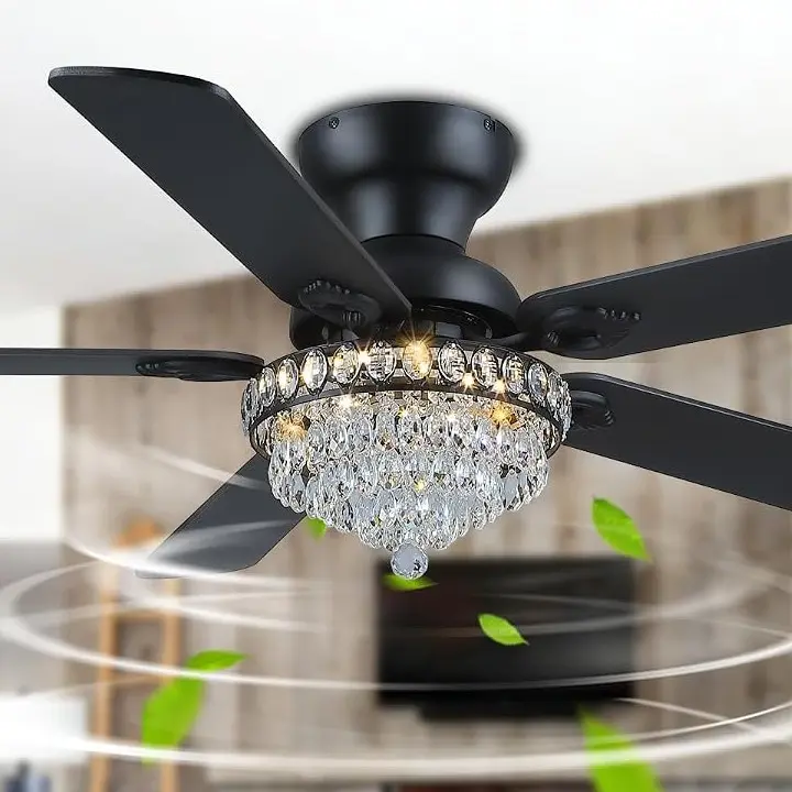 Crystal Ceiling Fan Fandelier with Lights-Modern Ceiling Fan(52" Black) | Crystal Ceiling Fans with Remote Control,Modern Ceiling Fan with Noiseless DC Reversible Motor,Dining Room,Living Room