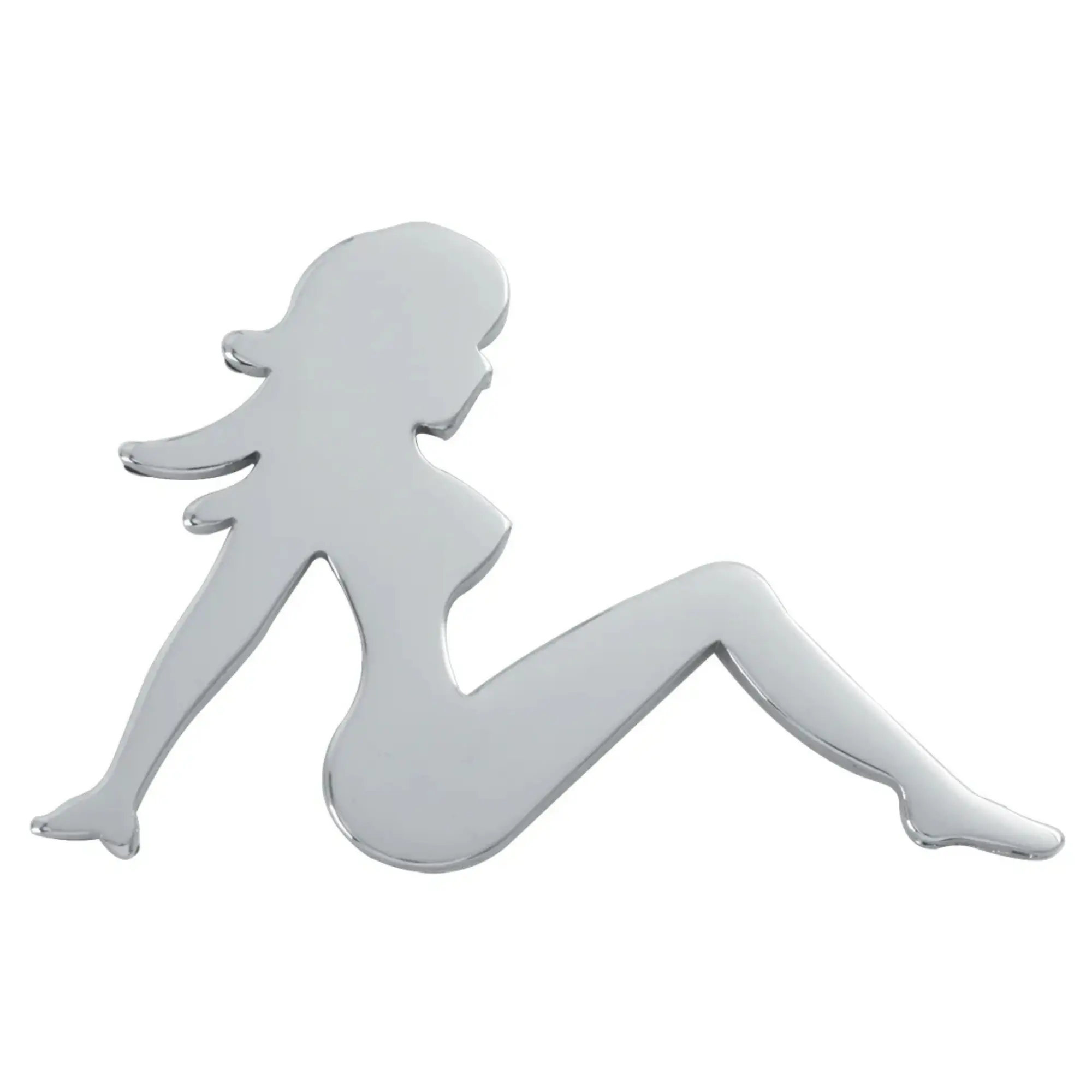 Grand General Chrome Steel Sitting Nude Lady Car Decor Accessory, 6"×4" Mountable Car Sticker with Adhesive, Stickers For Cars, Decals For Vehicles
