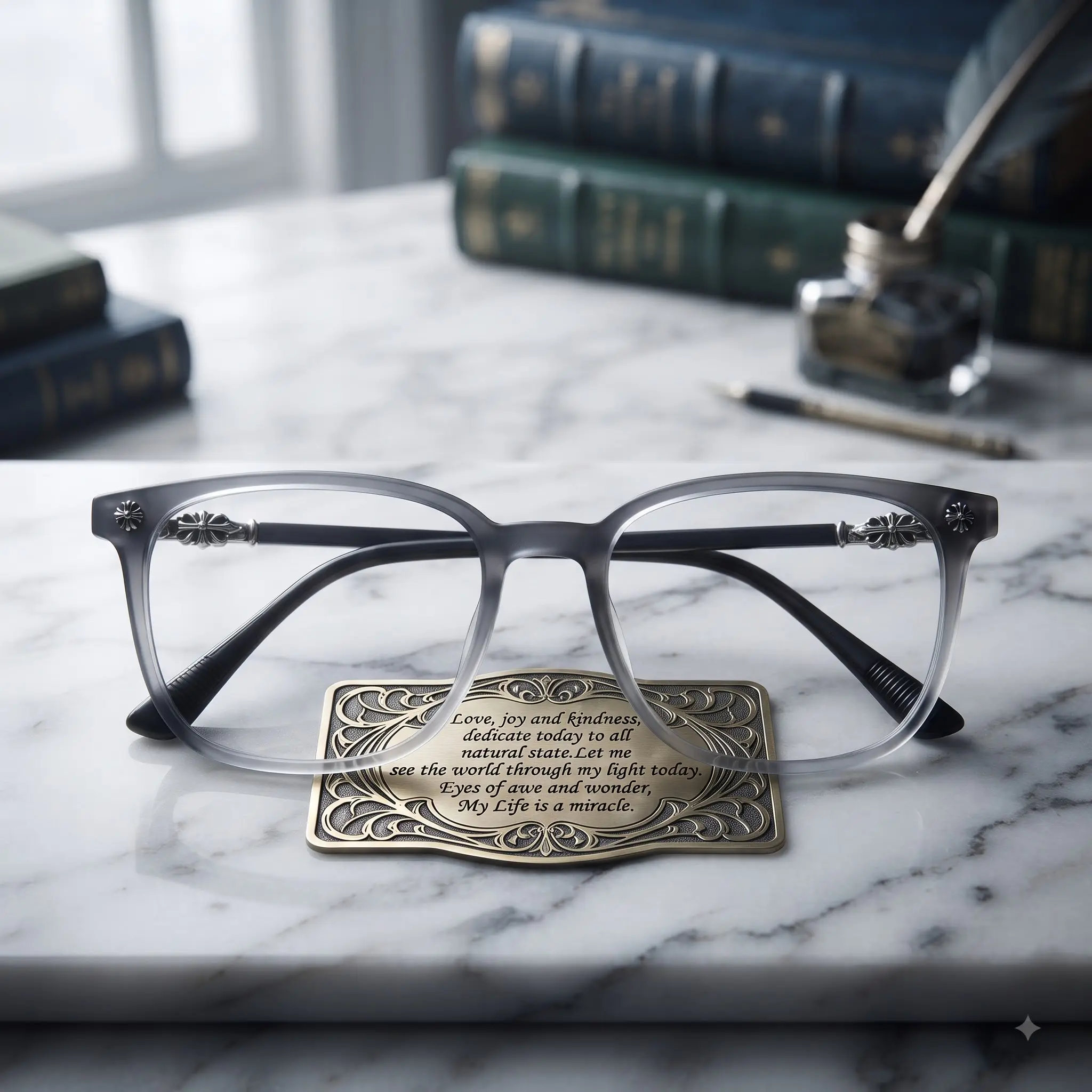 Matte Clear Rectangle Eyeglass Frames with Floral Gothic Temples Unisex