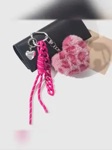 Plush Leopard Heart Chain Keychain Bag Charm DIY Decorative Accessory, Versatile Hanging Ornament for Bags and Keys, Keychain Bag Pendant