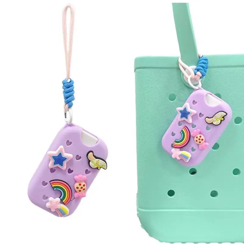 Cartoon Soft Silicone Protective Case, Portable Travel Sanitizer Bottle Cover, Keychain Kawaii Bag Charm, Keychain For Bags, Keychain For Purse, Keychain Accessory, Four Colors Available, Cute Soft Keychains