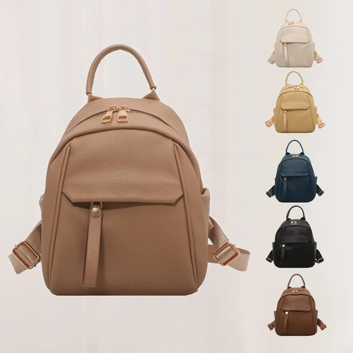 Women's Minimalist Decluttering Backpack - Dense PU Fabric, Plain, Soft, Scratch-Proof, Breathable, Lightweight, Shoulder/Back Carry, Umbrella-Ready, for School, Outdoor Activities