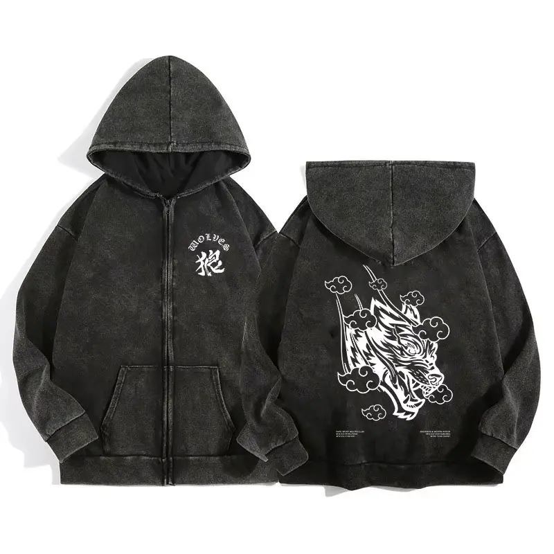Darc Wolves Sport Zip up Hoodies for Men Women Cotton Print Gothic