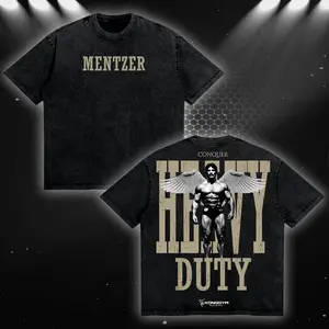 MENTZER "HEAVY DUTY" - Wings Oversized Washed T-Shirt Men Workout Fitness, Gym Apparel, Workout Wear, Training Men's Top, Aesthetic Shirt, Discipline, Strength, Focus
