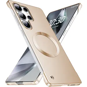 Magnetic, Protective, ultra-thin frameless phone case suitable for Samsung Galaxy S26 S25 S24 S23 Ultra Edge, Plus, compatible with MagSafe wireless charging, featuring a matte surface, anti fingerprint properties, and a glossy CD design Cover Casing