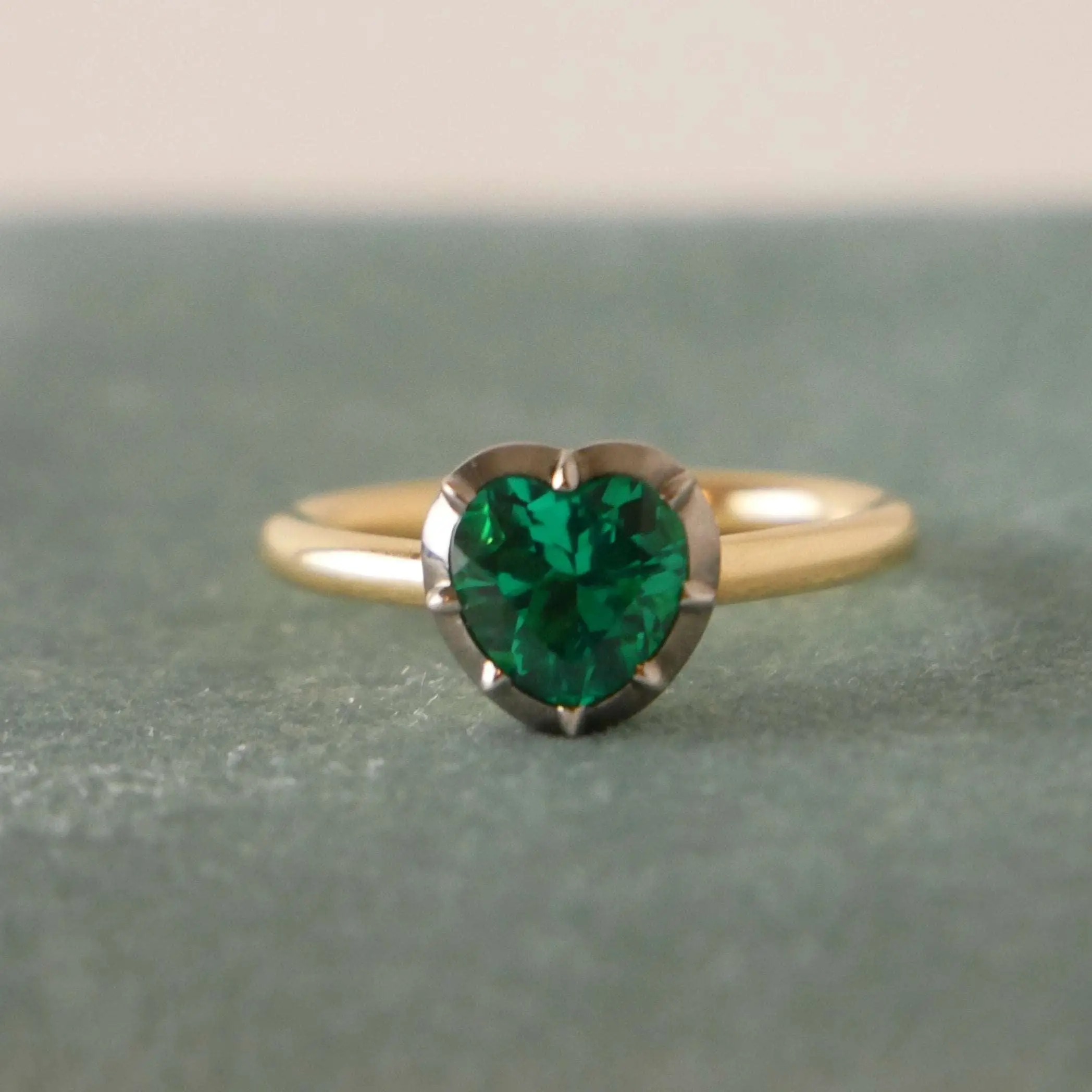 1.25 Carat Georgian Victorian Heart Shaped Emerald and Blackened Gold Collet Button Back Ring