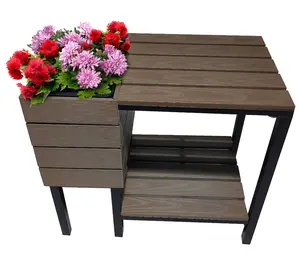 Outdoor Side Table with Built-in Planter - Powder-Coated Steel Slats, 23.03"L x 14.17"W x 20.08"H, Multifunctional Design for Patio or Porch