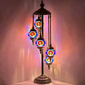 Sunflower Symphony: Vibrant Turkish Floor Lamp with 5 Globes