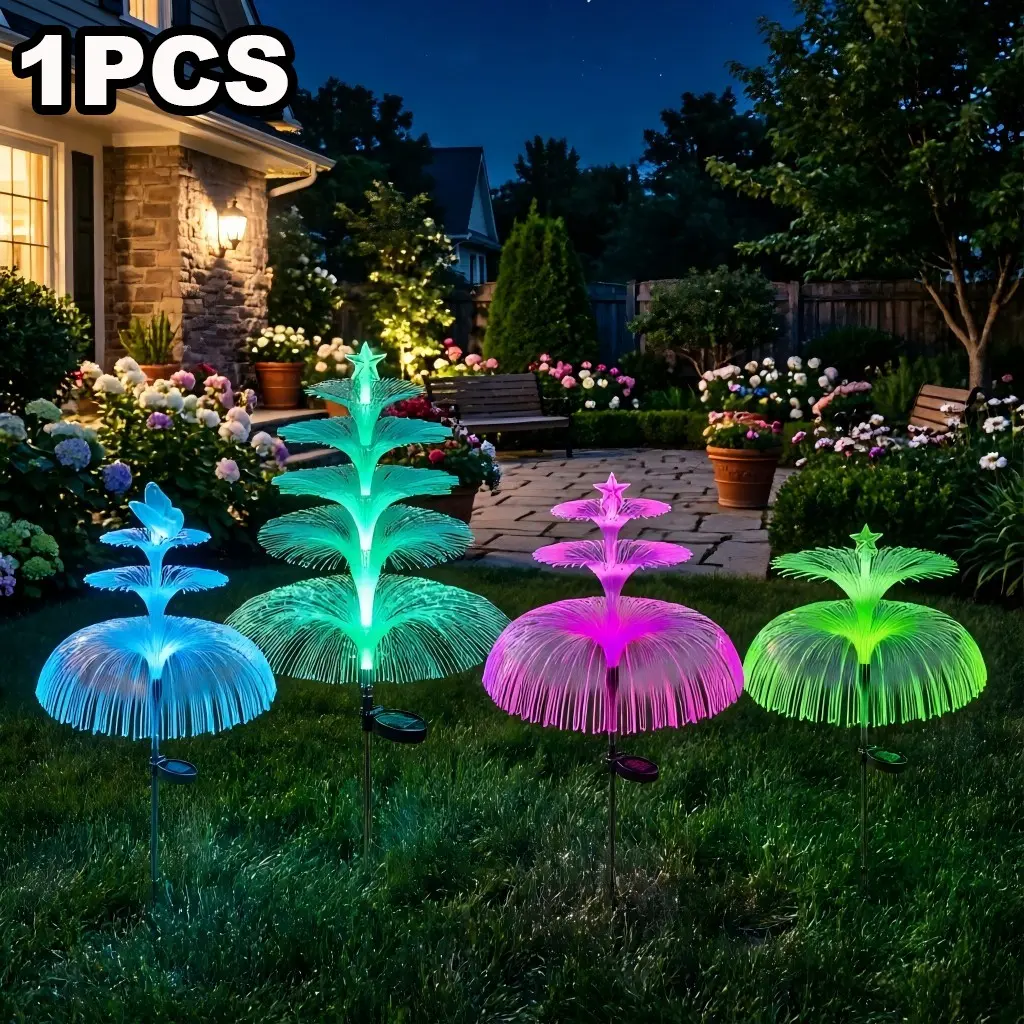 1Pcs Solar Ground Stake Light, Multi-Layer LED Jellyfish Design, Garden Decoration Lamp, Garden Decorative Lighting, 7 Color Modes Random Change, Outdoor Yard Pathway Decor, Solar Garden Lights, Garden Glow Light, Solar Garden Lamps
