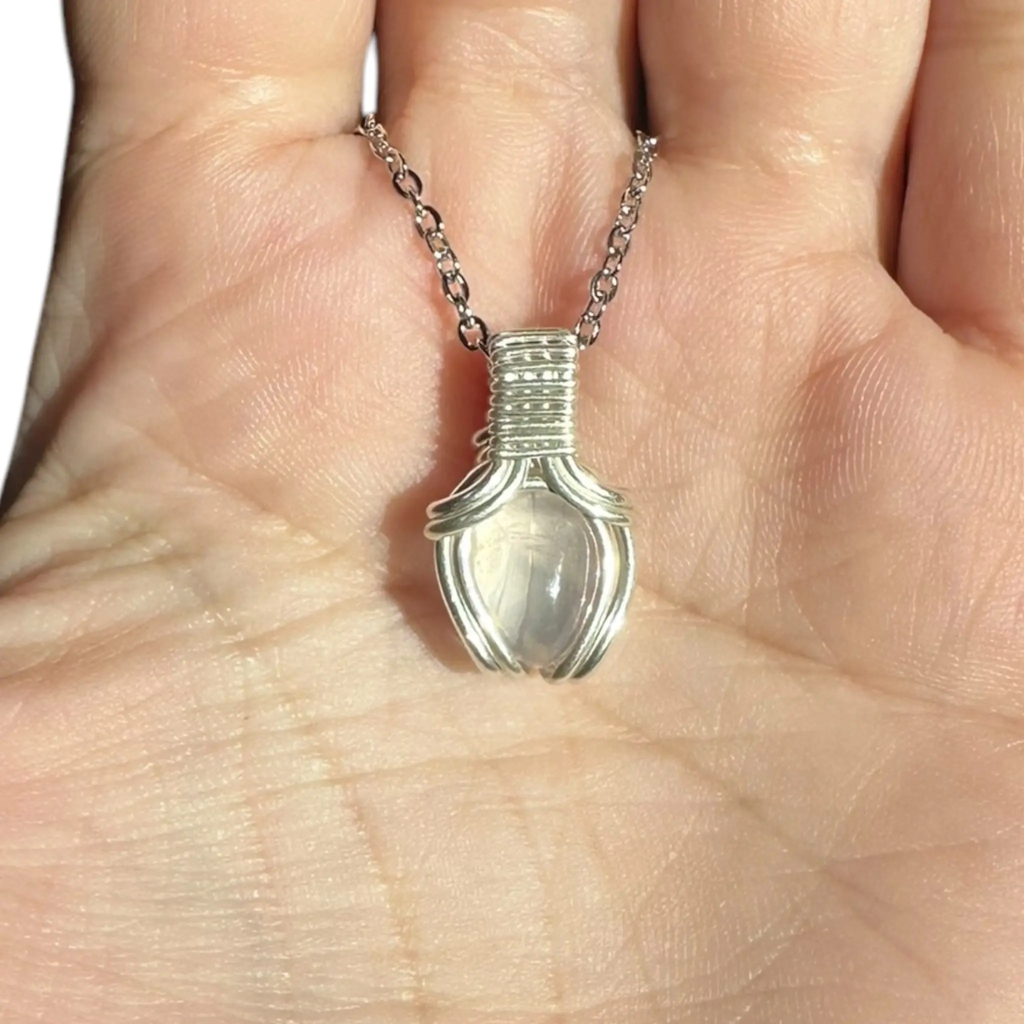 Sterling Silver | 14KT Gold Filled Mini Teardrop Opalite Wire Wrapped Wishbone 2.0 Pendant