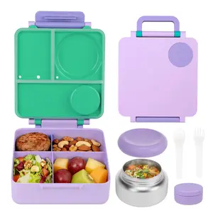 Insulated Lunch Box with 4 Compartments, Removable Divider, Spoon, Fork, Dishwasher Safe, Ideal for School and Travel, Back-To-School Essential