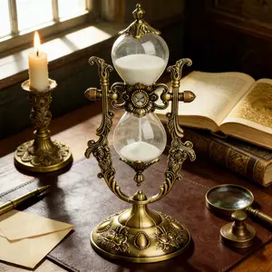 DIY Hourglass Sand Timer, Retro Engraved Brass Frame, White Sand Clock, 360° Rotating Metal Sand Table, Unique Gift For Home, Office, Office Desk Decoration - Art Storage