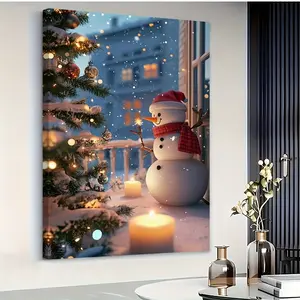 Large size 16x24 or 24x36inch solid wood frame Christmas wall decoration - Elegant 2D flat canvas, classic festive winter scene, comes with wrapped canvas and wooden frame, holiday living room decoration (New Zealand pine) - Ready-to-hang poster, 2D flat