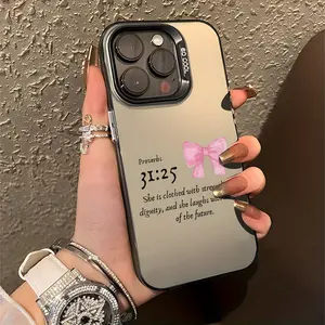 Case for iPhone 16 Pro Max 15 Plus 14 13 12 11 XS XR Bible Verse Pink Bow Aesthetic Christian Pattern Shockproof Silicone PC Back Protective Smartphone Cover Shockproof Letter