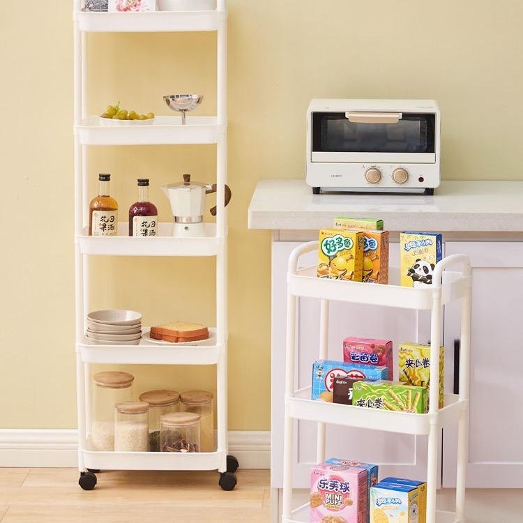 Trolley with Handlebar and Storage Rack, Floor-Standing, Multi-Layer Storage for Kitchen, Bathroom, Snacks, and Toiletries