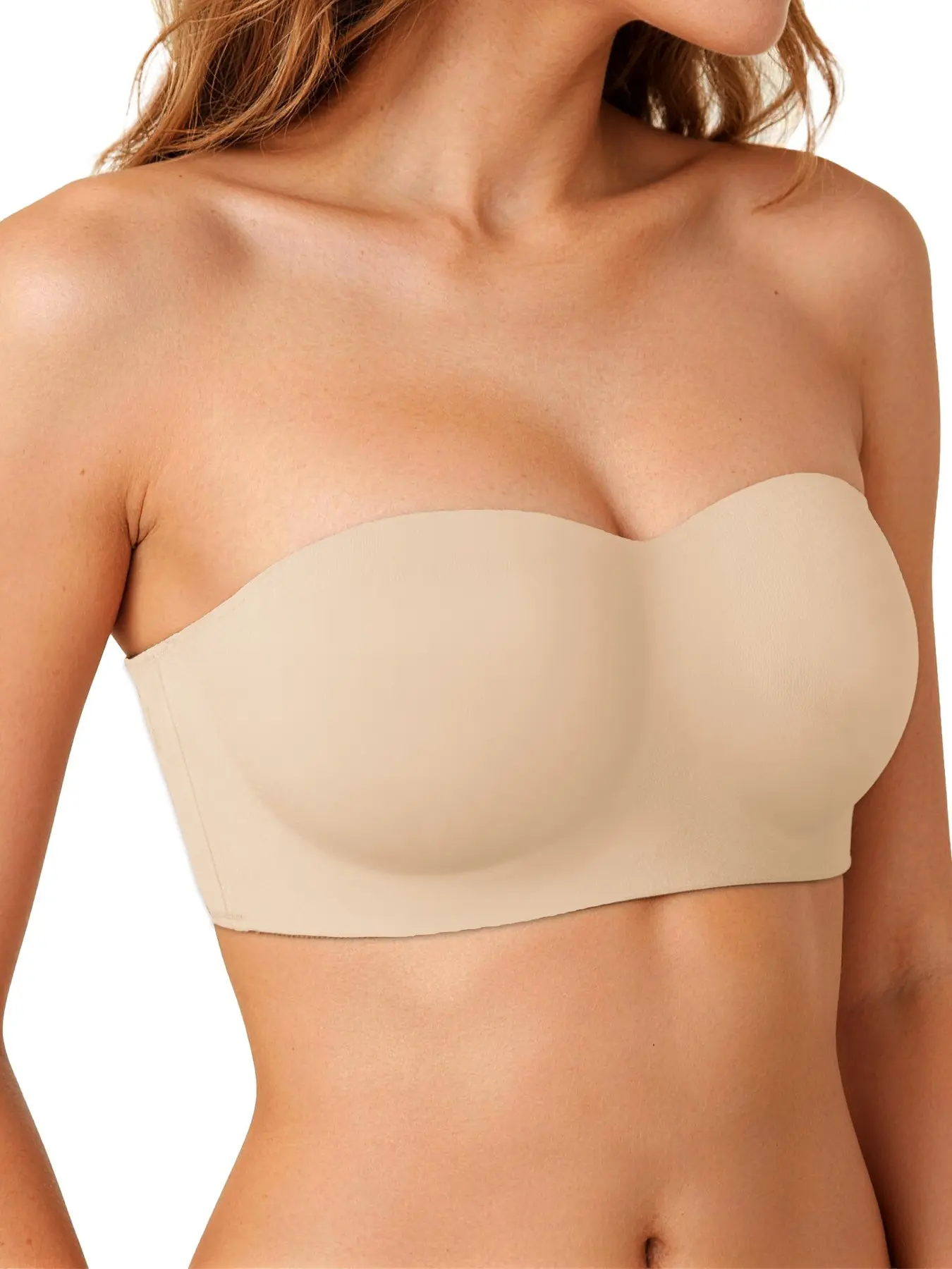 Stay Up Strapless Bra, Breathable Bandeau Bra, High Stretch Bra, Fitted, For Plunge Necklines, Half Cup Invisible Push-Up Bandeau, Anti-Slip Back Band For Medium Support, Seamless Full Coverage Lingerie, for Low-Cut Dresses, Breathable Bras