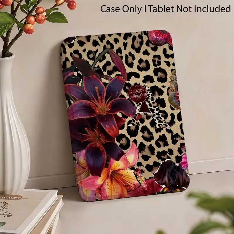 Kindle Protective Case for 11th-12th Generation & Paperwhite 5-6, Adjustable Device Accessory with Automatic Wake-Up/Sleep, Screen Protection, Leopard Print Lily Flower & Letter A Decoration