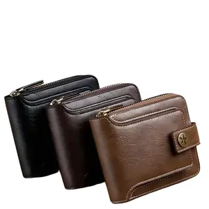 2026 Men's Vintage Fashion Short Wallet - Zipper-Closure, Multi-Card Slot, Large Capacity, Portable, Minimalist RFID Protection Men's Card & ID Case outdoorfun Slim