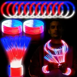 72 Pcs July 4th Glow Sticks Bulk with Connectors, Red White Blue 3 Colors In 1 Glow in The Dark Stick, Light Up Bracelets & Necklaces for Kids & Adults, Party Favor Supplies For Independence Day