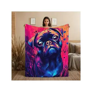 Vibrant Neon Splash Pug Soft Throw Blanket