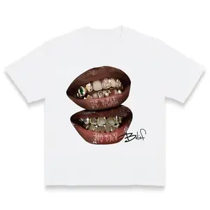 Streetwear Gold Grillz T-Shirt BE REAL NO CAP Slogan, Hip-Hop Inspired Fashion Made In USA For Women For Men [180G 100% cotton, lightweight and breathable, soft and comfortable]