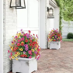 Artificial Flowers for Outdoor Indoor Garden Home Decoration, Plastic Faux Flowers, Faux Flower Daisy with Eucalyptus Leaves Fake Plants Greenery Boxwood Porch Patio