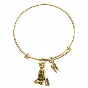 Gold Dentist Bracelet Gift | Tooth Toothbrush Toothpaste Charm Bangle