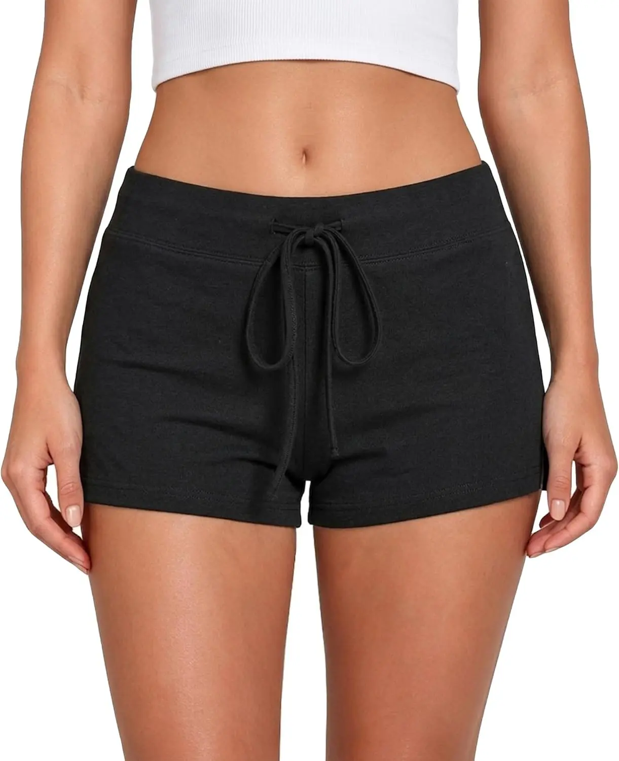 Navneet Low Rise Y2K Elastic Waisted Booty Micro Sweat Shorts for Women Soft Cute Chic Solid Trendy Stretch Mini Lounge Bottom for Gym Running Pilates Basic Casual Summer Activewear with Flattering Fit