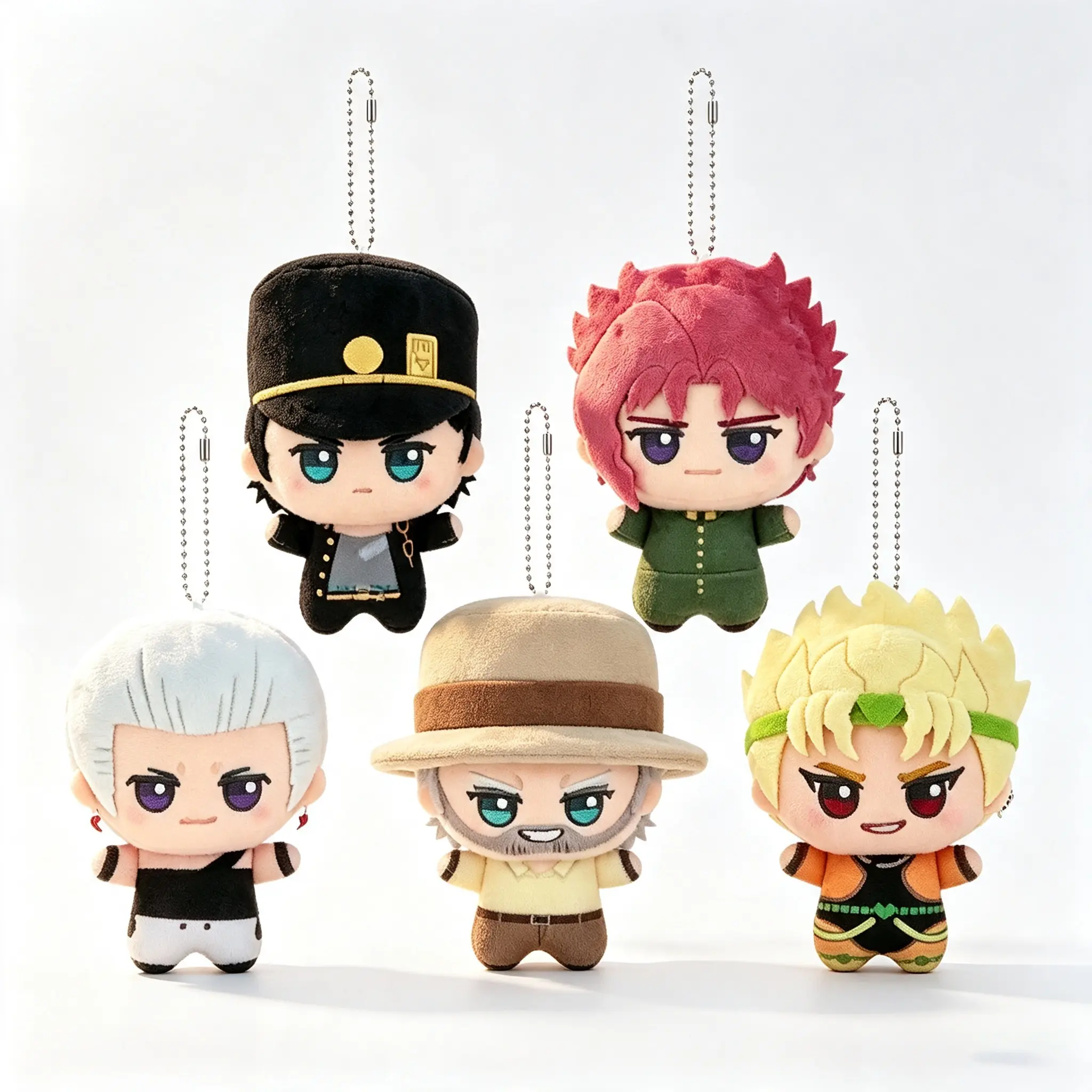 JoJo's Bizarre Adventure Anime Plush Keychain - Cute Mini Cotton Doll Pendant (Kujo Jotaro, Kakyoin Noriaki, Polnareff) - Kawaii Collectible Stuffed Toy, Ideal Gift for Anime Fans (Backpack, Keys)