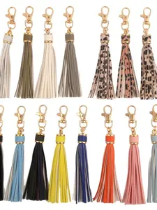 PU Leather Keychain with Fringe, Silicone Bead Bracelet Keychain Accessory, Handbag Charm, Fashionable Key Ring Pendant
