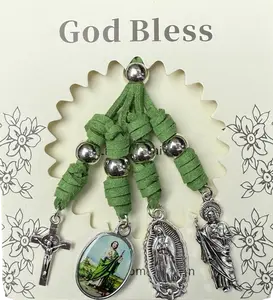 Saint Jude Faith Blessing Pendant Handmade Catholic Protection Charm for Peace & Hope with Four Religious Icons Green Cord