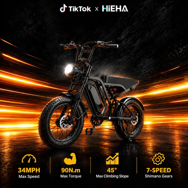 【Hieha】 Upgraded Electric Bike for Adults | Full Suspension | 48V Removable Battery | 20-Inch All-Terrain Fat Tires | LED Headlight | UL 2849 Certified