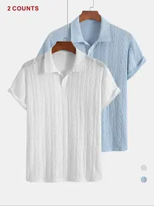 Men's Solid Color Jacquard Polo Shirt, Regular Fit Casual Short Sleeve Top for Summer, Men's Clothes for Daily Wear